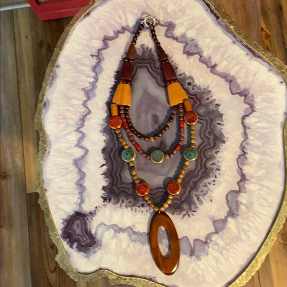 Wood and ceramic bead necklace